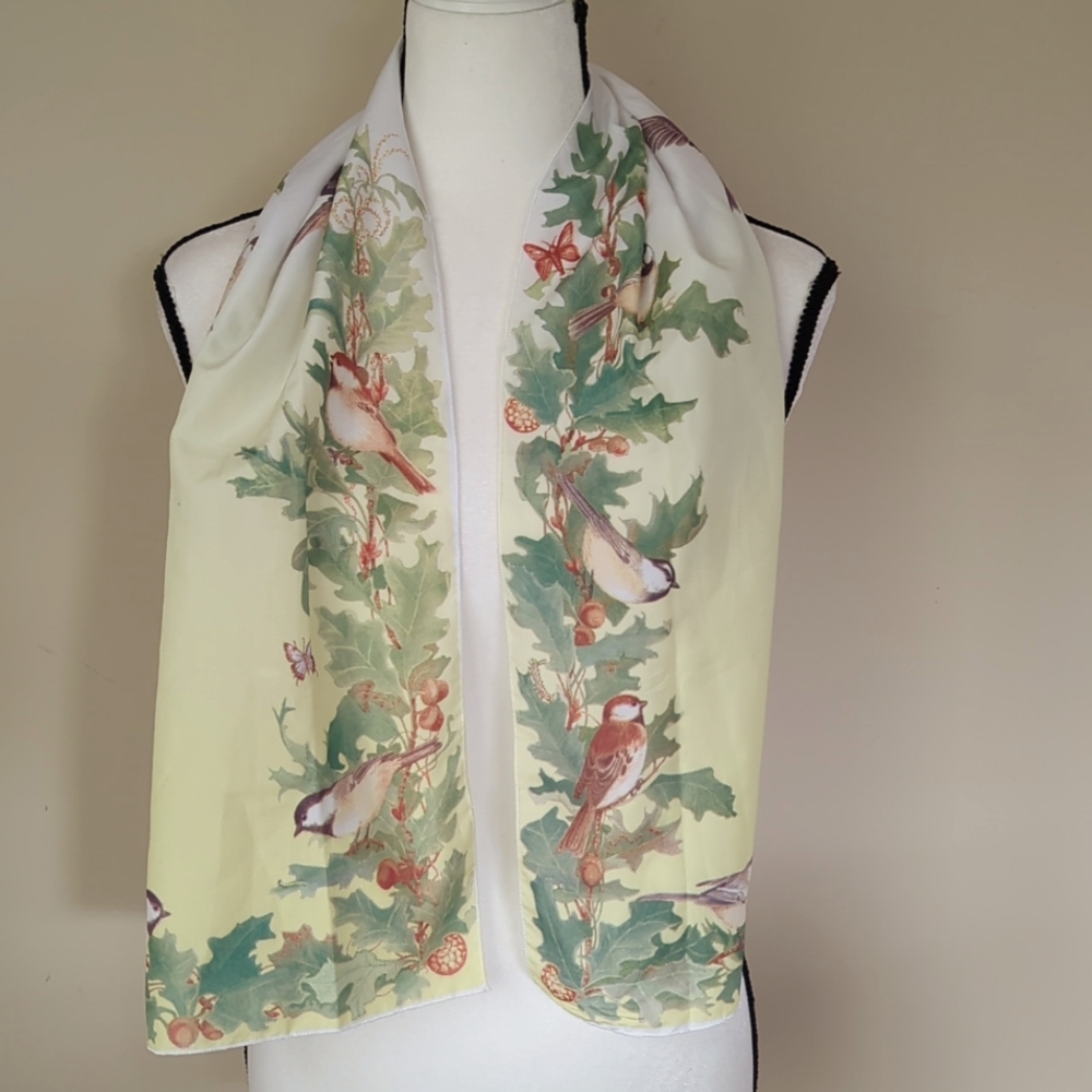 Vintage E. Golz Rush Bird Rectangular Scarf Yellow White